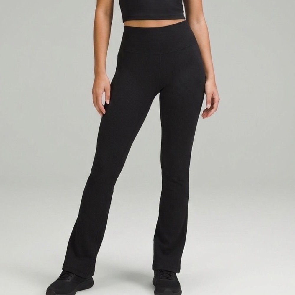 Mono B Black Ribbed Flare Leggings High Waisted Yoga Pants S